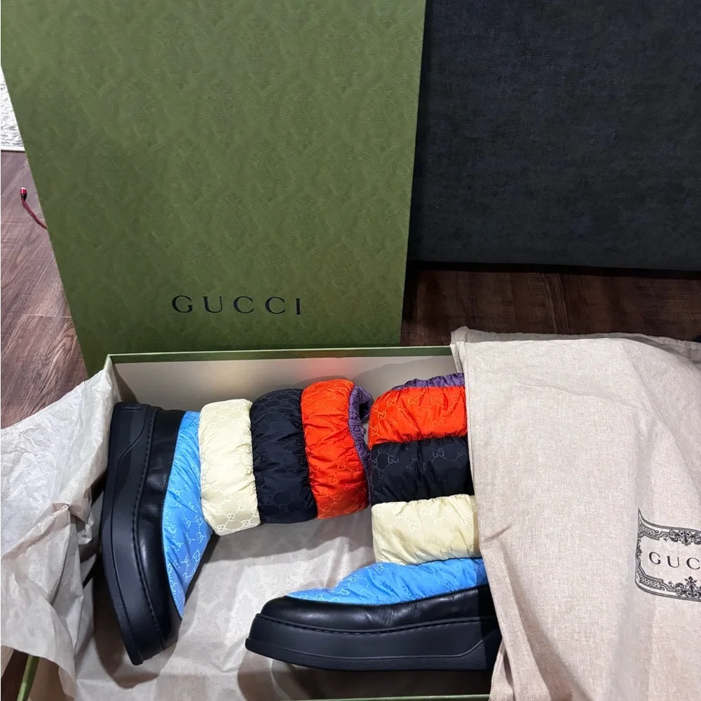 Authentic GUCCI multicolor quilted waterproof winter snow boots